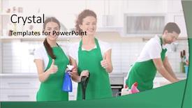  Presentation with cleaning service - Slide set consisting of cleaning service team working background and a lemonade colored foreground