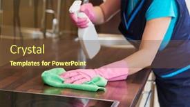  Presentation with kitchen cabinet - Amazing presentation theme having cleaning-service-wiping-kitchen-cabinet backdrop and a tawny brown colored foreground