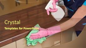  Presentation with kitchen cabinet - Slides consisting of cleaning-service-wiping-kitchen-cabinet background and a tawny brown colored foreground