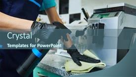  Presentation with office cleaning - Amazing slides having cleaning-service-wiping-office-coffee backdrop and a ocean colored foreground