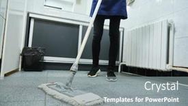  Presentation with cleaning service - Colorful presentation theme enhanced with cleaning-service-wiping-toilet-floor backdrop and a gray colored foreground