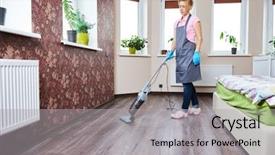  Presentation with cleaning service - Theme having cleaning service woman vacuum floor background and a  colored foreground