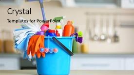  Presentation with cleaning services - Cool new presentation theme with cleaning set with products backdrop and a soft green colored foreground