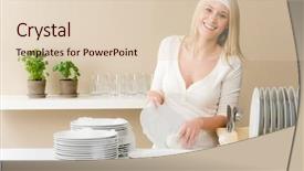  Presentation with kitchen - Cool new presentation design with cleaning sponge - modern kitchen - happy woman backdrop and a lemonade colored foreground