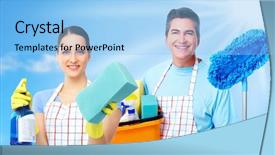  Presentation with blue professional - Colorful PPT theme enhanced with cleaning sponge - professional cleaners team over blue backdrop and a light blue colored foreground