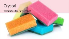  Presentation with sponges - Amazing slides having cleaning sponges isolated on white background backdrop and a coral colored foreground