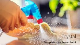  Presentation with rubber gloves - Slide deck enhanced with cleaning-spray-detergent-rubber-gloves background and a  colored foreground