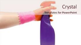  Presentation with spray - Beautiful theme featuring cleaning spray in hand isolated on white backdrop and a lemonade colored foreground