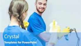  Presentation with office cleaning - Amazing PPT theme having cleaning-squad-dusting-an-office backdrop and a teal colored foreground