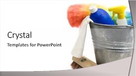  Presentation with spray - Presentation having cleaning supplies - bucket spray bottle background and a  colored foreground