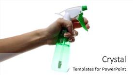  Presentation with cleaning - Slide deck featuring cleaning supplies in the hand background and a  colored foreground