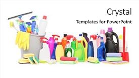  Presentation with cleaning - Audience pleasing slide set consisting of cleaning supplies isolated on white backdrop and a white colored foreground