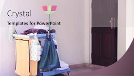  Presentation with room cleaning - Cool new slides with cleaning supplies near door of hotel room backdrop and a soft green colored foreground