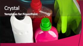  Presentation with cleaning - PPT theme featuring cleaning supplies on black background background and a wine colored foreground