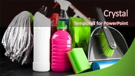  Presentation with rubber gloves - Slide set consisting of cleaning supplies on black background background and a  colored foreground