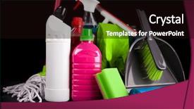  Presentation with cleaning - PPT theme having cleaning supplies on black background background and a  colored foreground