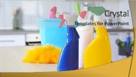  Presentation with cleaning - Slide deck having cleaning supplies on kitchen table background and a light blue colored foreground