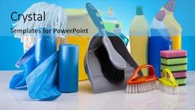  Presentation with cleaning service - Audience pleasing PPT layouts consisting of cleaning supplies backdrop and a light blue colored foreground