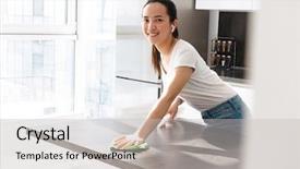  Presentation with sprayer - Cool new PPT layouts with ragged - portrait of pretty asian girl backdrop and a light gray colored foreground