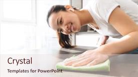  Presentation with sprayer - Slide set consisting of ragged - portrait of smiling asian girl background and a sky blue colored foreground