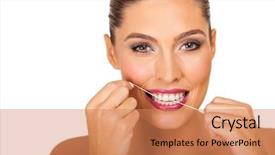  Presentation with dental floss - Slide deck having cleaning teeth with dental floss background and a  colored foreground