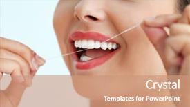  Presentation with dental floss - PPT theme having cleaning teeth with dental floss background and a coral colored foreground
