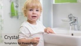  Presentation with toothpaste little kid boy brushing - Audience pleasing slide deck consisting of cleaning training - blond kid boy washing hands backdrop and a coral colored foreground