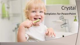  Presentation with toothpaste little kid boy brushing - Slide set having cleaning training - happy kid brushing teeth background and a  colored foreground