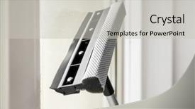  Presentation with airplane wing through airplane window - Slide deck enhanced with cleaning window with squeegee closeup background and a  colored foreground