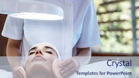  Presentation with cotton - PPT layouts featuring cleaning woman face with cotton background and a sky blue colored foreground