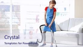  Presentation with cleaning - Presentation design featuring cleanliness - cleaning concept young woman cleaning background and a sky blue colored foreground