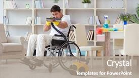  Presentation with home - Beautiful presentation featuring cleanliness - disabled man with vacuum cleaner backdrop and a mint green colored foreground