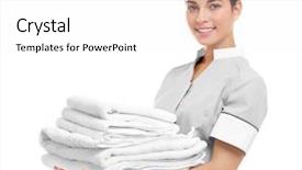  Presentation with clean - Colorful presentation theme enhanced with cleanliness - female chambermaid holding clean white backdrop and a white colored foreground