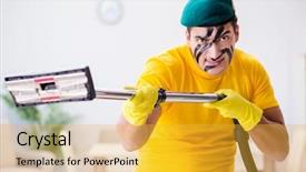  Presentation with military - Presentation featuring cleanliness - funny man in military style background and a yellow colored foreground