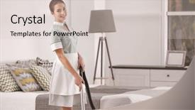  Presentation with cleanliness - Cool new presentation with cleanliness - hotel female chambermaid with vacuum backdrop and a lemonade colored foreground