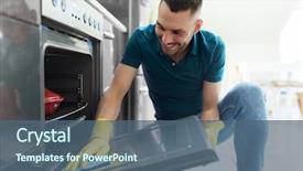  Presentation with man door - Theme having cleanliness - household and people concept background and a ocean colored foreground