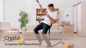  Presentation with cleaning - Slide set featuring cleanliness - man cleaning home with vacuum background and a mint green colored foreground