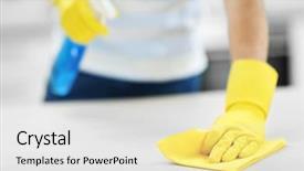  Presentation with cleanliness - Cool new theme with cleanliness - man cleaning kitchen with spray backdrop and a white colored foreground