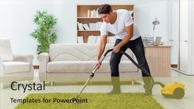  Presentation with cleanliness - Beautiful slide deck featuring cleanliness - man husband cleaning the house backdrop and a yellow colored foreground