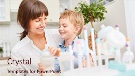  Presentation with probiotics - Colorful slides enhanced with cleanliness - mother and child together put backdrop and a lemonade colored foreground