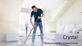  Presentation with housekeeping - Audience pleasing PPT layouts consisting of cleanliness - people housework and housekeeping concept backdrop and a light blue colored foreground