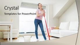  Presentation with housekeeping - Cool new slides with cleanliness - people housework and housekeeping concept backdrop and a light gray colored foreground