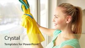  Presentation with housekeeping - Beautiful theme featuring cleanliness - people housework and housekeeping concept backdrop and a yellow colored foreground