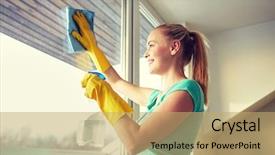  Presentation with housekeeping - PPT layouts enhanced with cleanliness - people housework and housekeeping concept background and a coral colored foreground