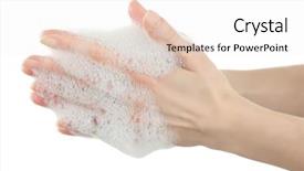  Presentation with cleanliness - Presentation theme enhanced with cleanliness - washing hands isolated on white background and a sky blue colored foreground