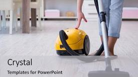  Presentation with cleanliness - Slide set consisting of cleanliness - woman doing cleaning at home background and a light gray colored foreground