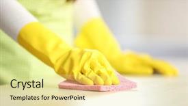  Presentation with cleaning - PPT layouts consisting of cleanliness - woman in protective gloves cleaning background and a blonde colored foreground
