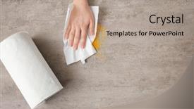  Presentation with cleanliness - Audience pleasing slides consisting of cleanliness - woman wiping table with paper backdrop and a coral colored foreground
