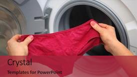 Presentation with cleanliness - Colorful PPT layouts enhanced with cleanliness - women's shorts in hands backdrop and a red colored foreground