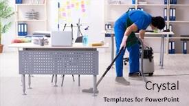  Presentation with professional - Amazing presentation design having cleanliness workplace - male handsome professional cleaner working backdrop and a light gray colored foreground